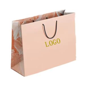 Customized Luxury Ribbon Handle Black Kraft Paper Shopping Bags Boutique Packaging with White Cardboard
