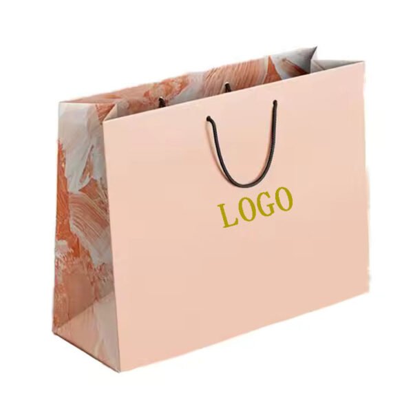 Customized Luxury Ribbon Handle Black Kraft Paper Shopping Bags Boutique Packaging with White Cardboard